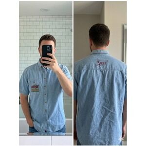 Vintage Three Rivers Denim Shirt L Relax God Is In Control Amen Graphic 90s Y2K